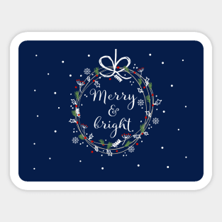 Merry and Bright Christmas Wreath Sticker